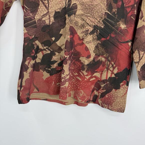 Coldwater Creek Top Large Pleated V Neck Stretch Crepe Autum Color Floral Pullov - Picture 4 of 9